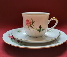 Christineholm Rose német porcelán reggeliző kávés teás szett csésze csészealj kistányér rózsa minta