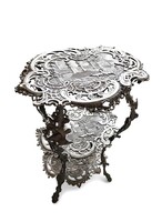 KURIÓZUM! Antik, francia, rokokó, öntöttvas szalonasztal / Guéridon / 1860-1890