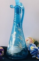 Nagy méretű türkíz Mary Gregory boros karaffa..