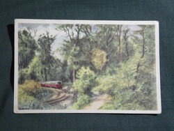 Képeslap,Budapest,Zádor István grafika,Úttörő vasút,1950-