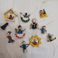 Régi karácsonyfadísz- kézzel festett fa figurák- retro, vintage 11 db