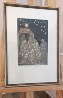 Béla Tassy etching Christmas greeting 27x38 cm with frame