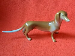 Hollóházi art deco tacskó porcelán kutya figura