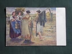 Képeslap,Alföld,Hegedűs grafika,Mezőőr,paraszti népviselet,Anya csecsemő védő kiadás , 1920-