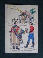 Képeslap,irredenta,Pálffy grafika,Erdély,népviselet,ünnep,karácsony,1940-
