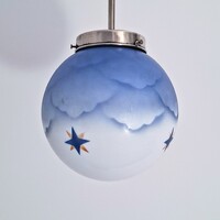 Art deco nikkelezett mennyezeti lámpa felújítva - spritzdekoros tejüveg gömb búra