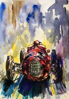 Az F1 hőskora art by Konrad Biro. A4 méret. Gyönyörű akvarell illusztráció. Egy hét-egy esély !