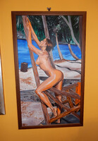 Angyalos László: Napozó lány- Akril festmény (42X71)