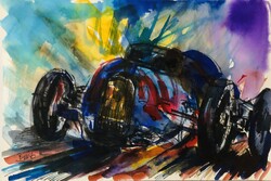 Az F1 hőskora art by Konrad Biro. Gyönyörű akvarell illusztráció. Egy hét-egy esély !