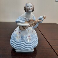 Herendi kék virágos ruhás porcelán Déryné figura