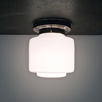 Art deco - Bauhaus nikkelezett mennyezeti / fali lámpa felújítva - lépcsőzetes tejüveg hengerbúra