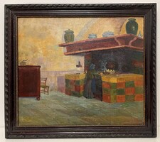 Garantáltan eredeti! Hénel Gusztáv (1887-1966) olaj, vászon festmény! Ritka témájú, gyűjtői darab!