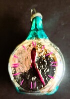 ÓRA ANTIK FÚJT FONCSOROZOTT ÜVEG KARÁCSONY DÍSZ KARÁCSONYFADÍSZ FENYŐFADÍSZ NOSZTALGIA