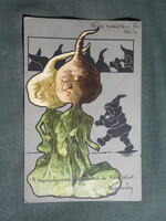 Képeslap,litho,vicc,humor,törpe,antropomorf zöldséggnóm,Wezel &  Naumann Lipcse kiadás,1904-