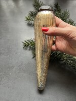 Csodás, pezsgő színű vastag repesztett üveg karácsonyfadísz, fenyődísz