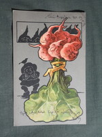 Képeslap,litho,vicc,humor,törpe,antropomorf zöldséggnóm,Wezel &  Naumann Lipcse kiadás,1904-