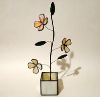 Régi vintage ólomüveg virág dísztárgy dekoráció dísz