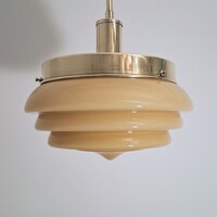 Art deco - Streamline réz mennyezeti lámpa felújítva - különleges formájú krémszínű búra