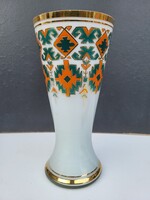 Zománcfestett porcelán váza arany díszcsíkkal (etno-minta)