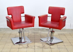 Állítható magasságú piros műbőr fodrászszékek - retro, vintage