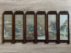 Kínai asztali paraván kézzel festett üveg lapokkal nincs összeszerelve