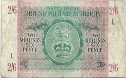 2 shilling shillings 6 pence 2/6 1943 British Military Authority Anglia katonai 1.