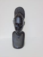 Afrikai szobor női fej antik nagy nehéz ébenfa faragás baule népcsoport Elefántcsontpart 500 5891