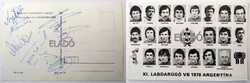 VB 1978 aláírt képeslap Nyilasi, Törőcsik, Fazekas, Bálint Mészáros, Nagy L. futball foci labda