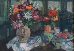 Sèday Èva (1929-2011): Virágos csendélet, olaj farost 60x80