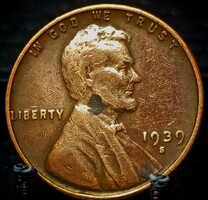 Amerikai Egyesült Államok 1 cent, 1939 Kalászos penny, Lincoln Verdejel "S" - San Francisco D07H1