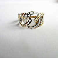 14 karátos áttört indás díszítésű sárga és fehér arany gyűrű