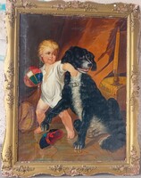 Georg Henry Harlow (1787-1819) nyomán , XIX. századi másolat , Egymást védő kisfiú és kutya