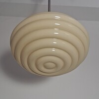 Art deco - Streamline nikkelezett mennyezeti lámpa felújítva - krémszínű "hurkás" búra