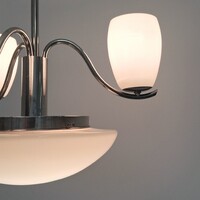 Art deco 3 karos, 4 égős nikkelezett csillár - krémszínű ernyők és búra