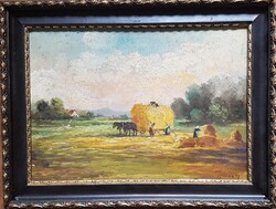 Festmény, életkép, Borza M. 1900-as évek első fele, olaj -fa