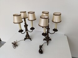 Asztali lámpa 2 darab antik 2 karú bronzírozott réz + 6 db új gyertyaizzó búrával 542 5940
