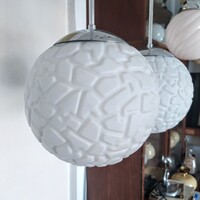 Art deco - Bauhaus mennyezeti lámpa pár felújítva - különleges mintázatú, savmart tejüveg gömb búra