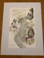 Zórád Ernő: Mátyás király tréfái illusztráció technika: papír, vegyestechnika jbl méretek: 34,5 x 21