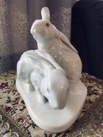 Herendi porcelán nyuszi páros jelzett Vastagh Éva