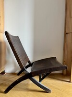 70-es évekbeli vintage bőr és fa Safari fotel (2 darab)