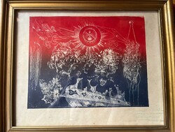 Hincz Gyula saját kezű ajánlásával ,színezett rézkarc