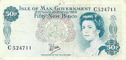 50 new pence 1979 Dawson Man sziget  Erzsébet királynő 1.