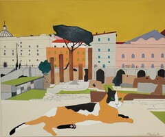 Róma - Largo di Torre Argentina /olajfestmény,+VIDEÓ/