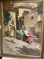 Ház előtt..életkép, gyönyörű színekkel..60x80cm plusz kerete..