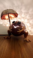 Kézzel készült kókuszdió béka esernyővel, hangulatlámpa, asztali lámpa