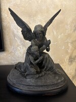 Imádkozó angyal és gyermek különleges, egyházi szobor. 19. század 5 kg