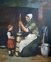 Munkácsy Mihály után: Köpülő nő 120 x 100 cm olaj-vászon másolat - a realista remekmű másolata