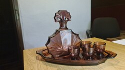 Art Deco likőr készlet tálcával, 4 pohárral (sötétlila)