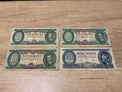 3 db 10 forintos, 1 db 20 forintos bankjegy