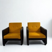 Retro gurulós sárga-fekete fotel pár- közepes állapotban_087